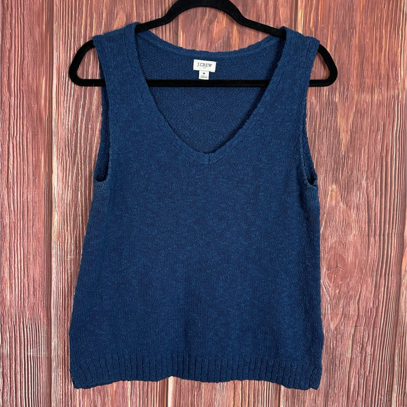 J. Crew V-Neck Beach Sweater Tank Size Medium Blue Cotton Quiet Sleeveless - Picture 1 of 4